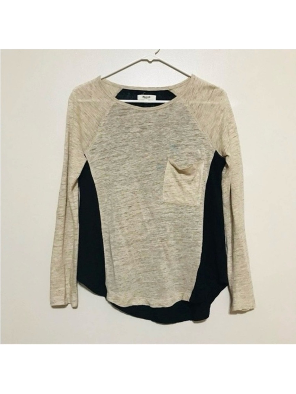 Madewell Color Block Linen Long Sleeve Shirt